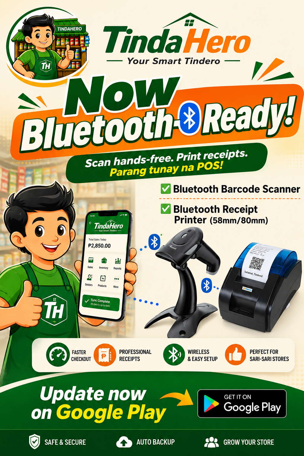 TindaHero — now works with Bluetooth scanners & printers
